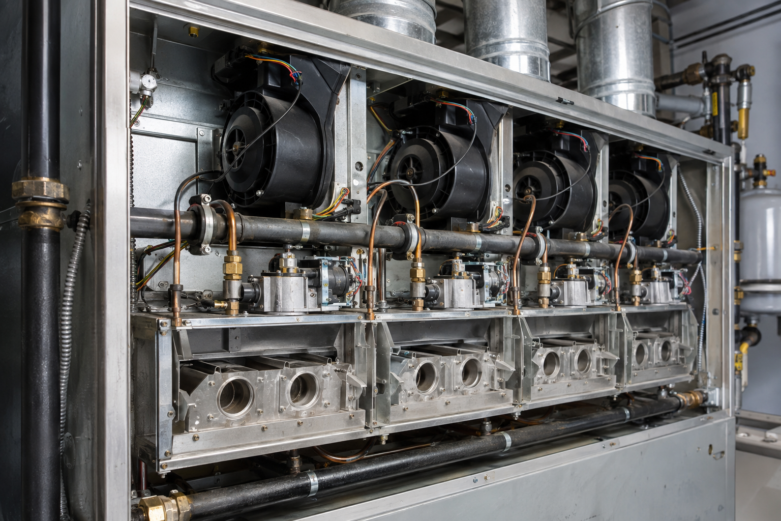 Commercial boiler burner assemblies and gas control valves